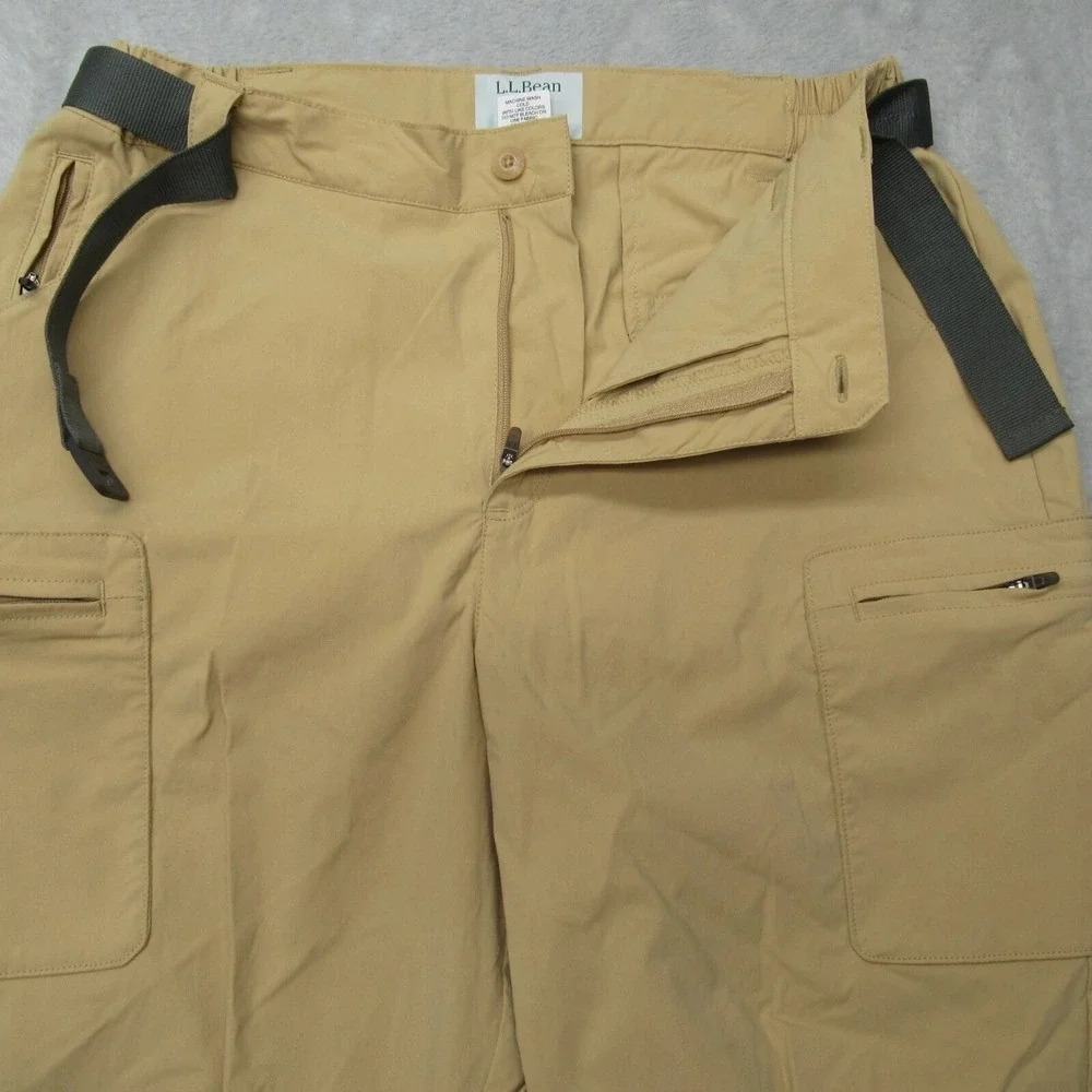 LL Bean Pants Mens Small Tan Flex Waist Belted Cargo SunSmart Hiking 30x33
